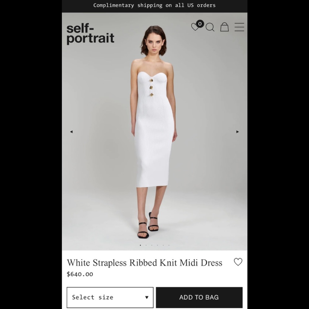 Self Portrait White Strapless Ribbed Knit Midi Dress